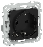 FLITE Розетка 1-местная с заземлением с защитными шторками 16А с USB A+A 3,1А безвинтовое крепление РСЮша11-1-ФлЧ черный IEK