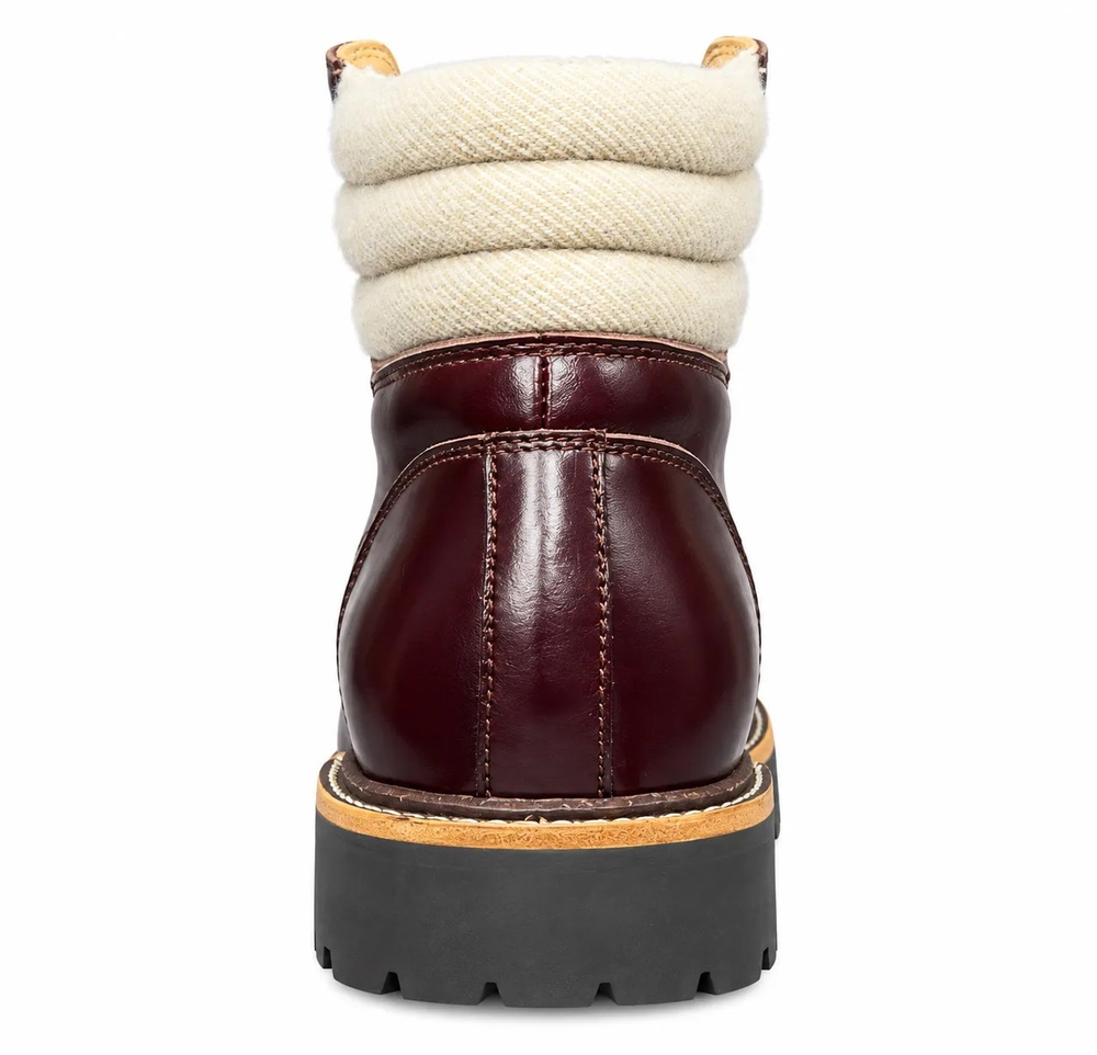 Мужские кожаные ботинки Brunello Cucinelli бордовые с текстильным воротником