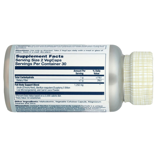 Solaray, бактерии бациллус коагуланс (Bacillus coagulans), 60 капсул VegCap