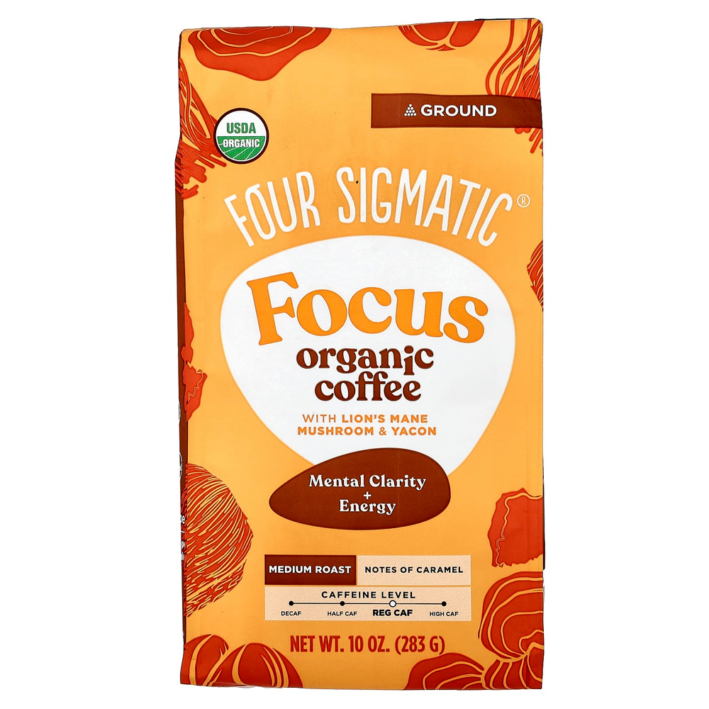 Four Sigmatic, Focus, органический кофе с грибом ежовиком гребенчатым и яконом, молотый, средняя обжарка, 283 г (10 унций)
