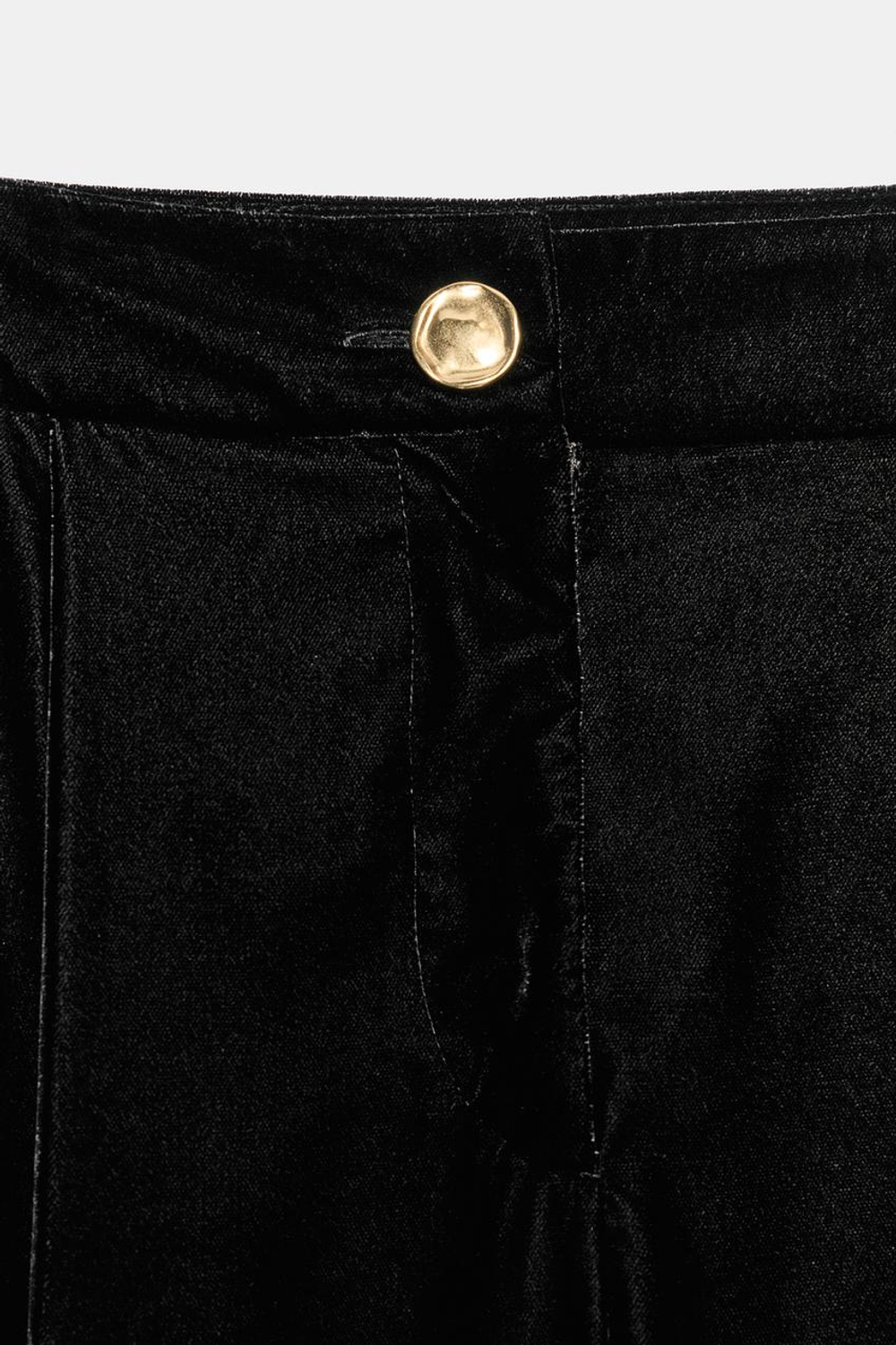 ZARA БАРХАТНЫЕ БРЮКИ ПАЛАЦЦО, ЧЕРНЫЙ
