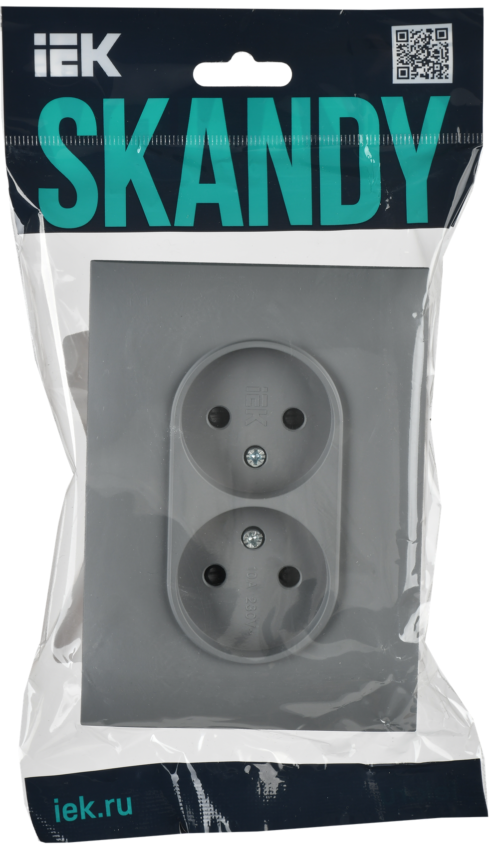SKANDY Розетка 2-местная без заземления с защитными шторками 10А в сборе SK-R09Gr серый IEK