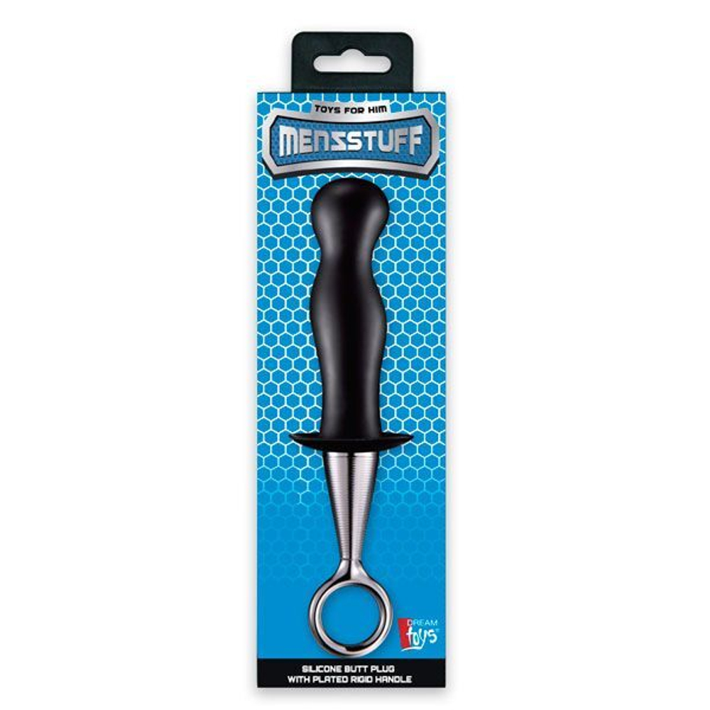 Чёрный анальный плаг PLUG WITH PLATED HANDLE (Цвет: черный с серебристым)