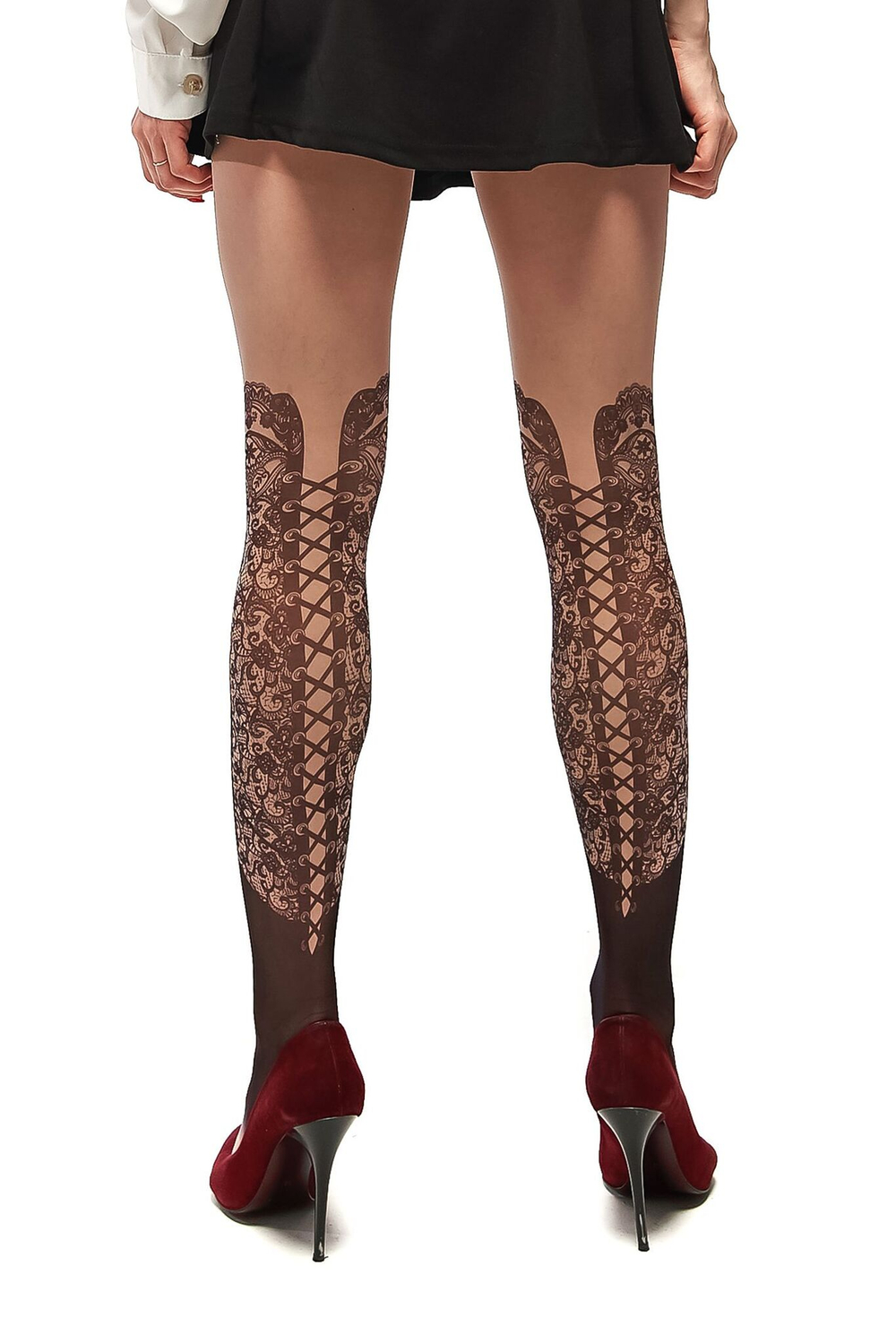 Колготки +size с имитацией кружевных сапожек на шнуровке (Размер: XL-XXL) (Цвет: бежевый)