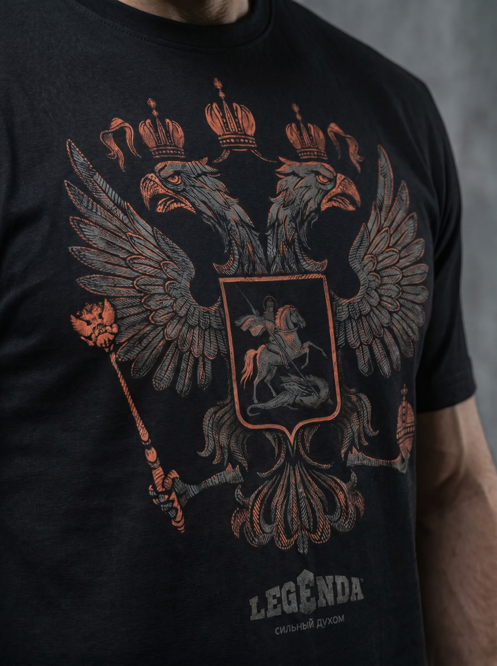 Футболка спортивная хлопковая мужская черная LEGENDA Герб
