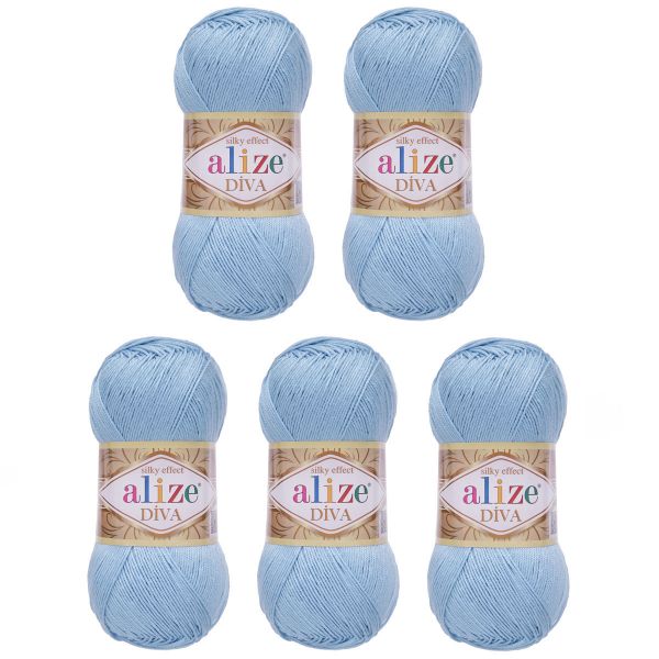 Пряжа Alize (Ализе) Diva / уп.5 мот. по 100 г, 350м, 350 светло-голубой А