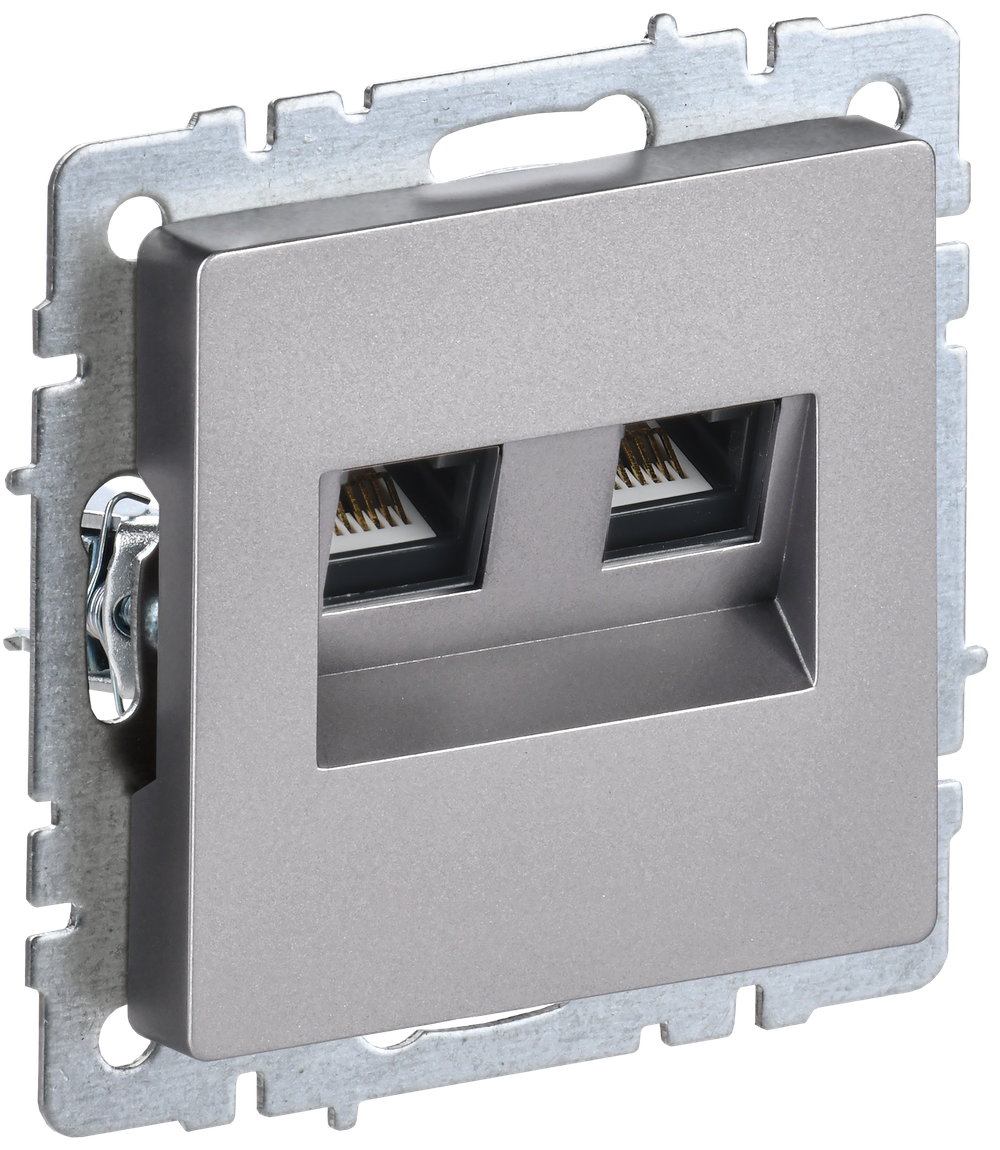 BRITE Розетка компьютерная двойная RJ45 кат.6 РК11-2-БрС сталь IEK