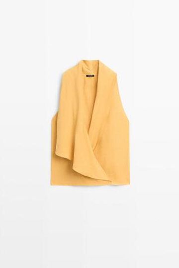 Massimo Dutti Топ из струящейся ткани с горловиной халтер и воланом, желтый