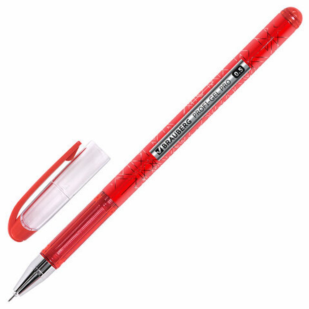 Ручка гелевая BRAUBERG "Profi-Gel PRO", 1шт, КРАСНАЯ, линия письма 0,4 мм, игольчатый наконечник 0,5 мм, печать на корпусе, 144126
