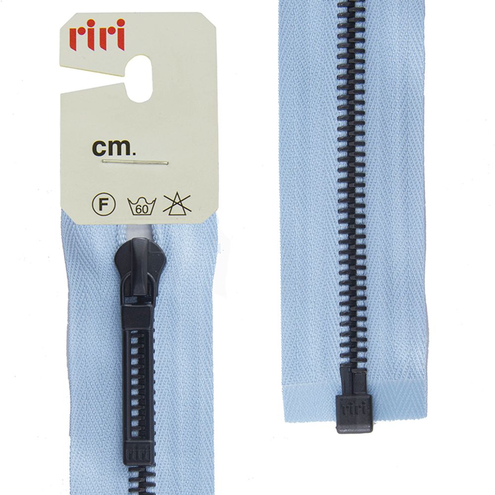Молния металл RIRI Т6 (6 мм) 1 зам., разъем., 80 см, BI, слайд.Stab, цв.2637, голубой, 1 шт