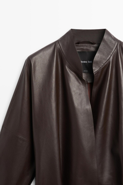 Massimo Dutti Куртка из кожи наппа с запахом и завязками, коричневый