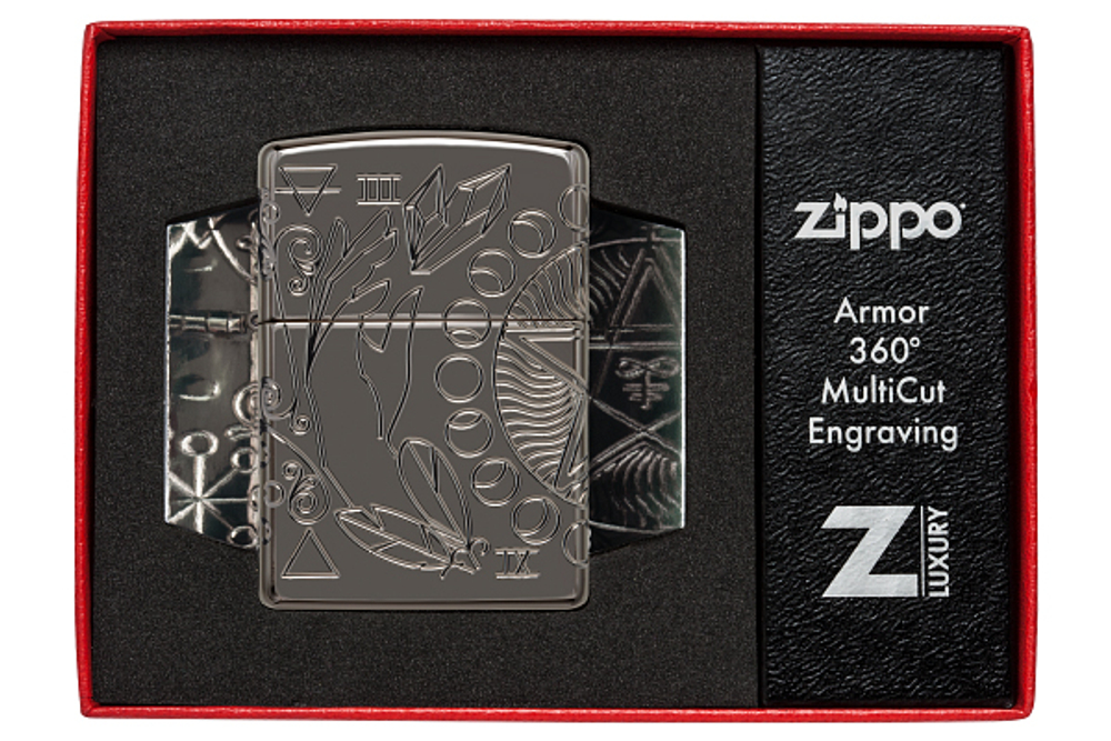 Зажигалка Zippo Armor® Wicca Design с покрытием Black Ice®, латунь/сталь, чёрная, 38x13x57 мм