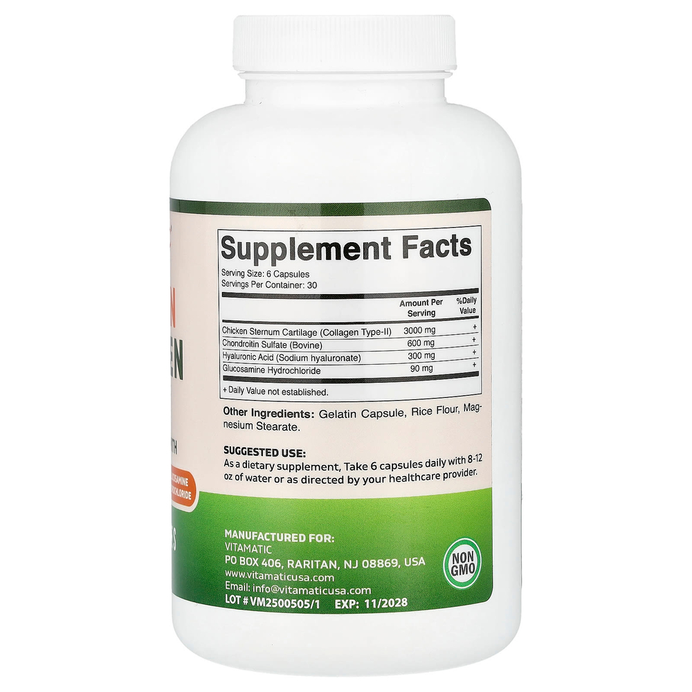 Vitamatic, куриный коллаген, 180 капсул