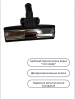 Щетка для пола и ковра комбинированная (насадка пылесоса со щетиной и резиновым скребком, под диаметр трубки 32 мм) пылесоса (35-0015) 35-0015