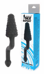 Анальный стимулятор с пупырышками и с ручкой Sex Expert, (12 см) (Цвет: черный)