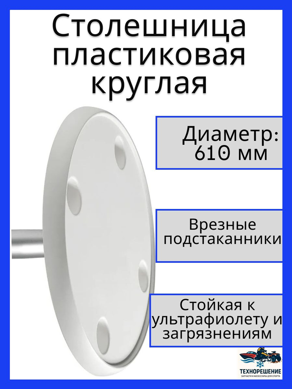 Столешница пластиковая круглая 610 мм/ Стол на судно, лодку, катер