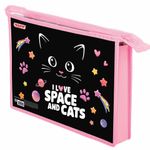 Папка для тетрадей ПИФАГОР А4, 1 отделение, картон/пластик, на молнии, "Dark kitten", 273339