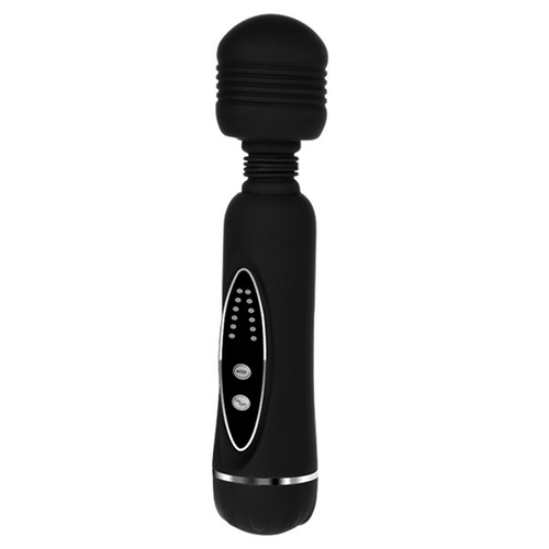 Черный вибромассажер 20,5см со сменными насадками Baile Power Wand BW-055002A