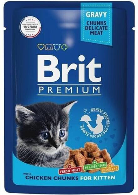 BRIT PREMIUM, Влажный корм для котят, Цыпленок в соусе, 85гр.