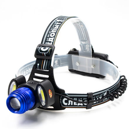 Фонарь налобный "СИБИРСКИЙ СЛЕДОПЫТ-Лайт", 1 LED + 2 COB, zoom, аккум.2x2200mAh/60/