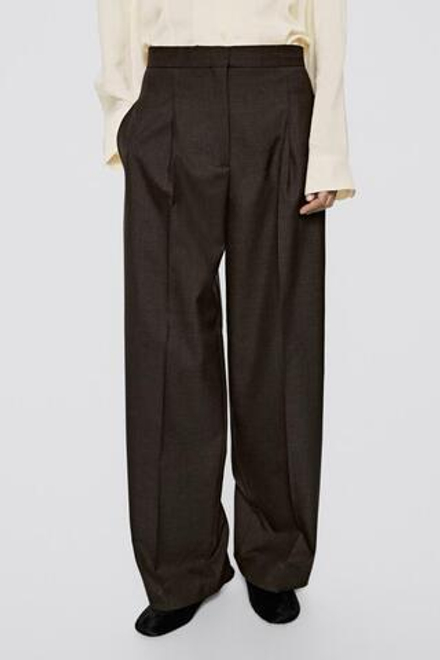 Massimo Dutti Прямые брюки из 100% шерсти - Limited Edition, коричневый меланж