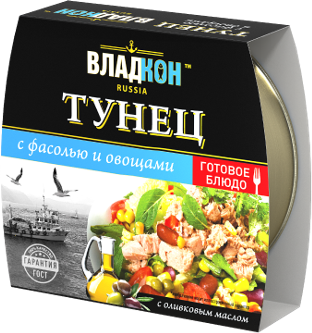 Тунец натуральный желтоперый с фасолью и овощами в масле жб №2 160гр Владкон