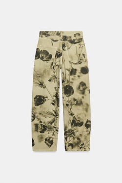 ZARA ДЖИНСЫ BARREL СО СРЕДНЕЙ ПОСАДКОЙ И ЦВЕТОЧНЫМ ПРИНТОМ — ZW COLLECTION, ТЕМНО-БЕЖЕВЫЙ