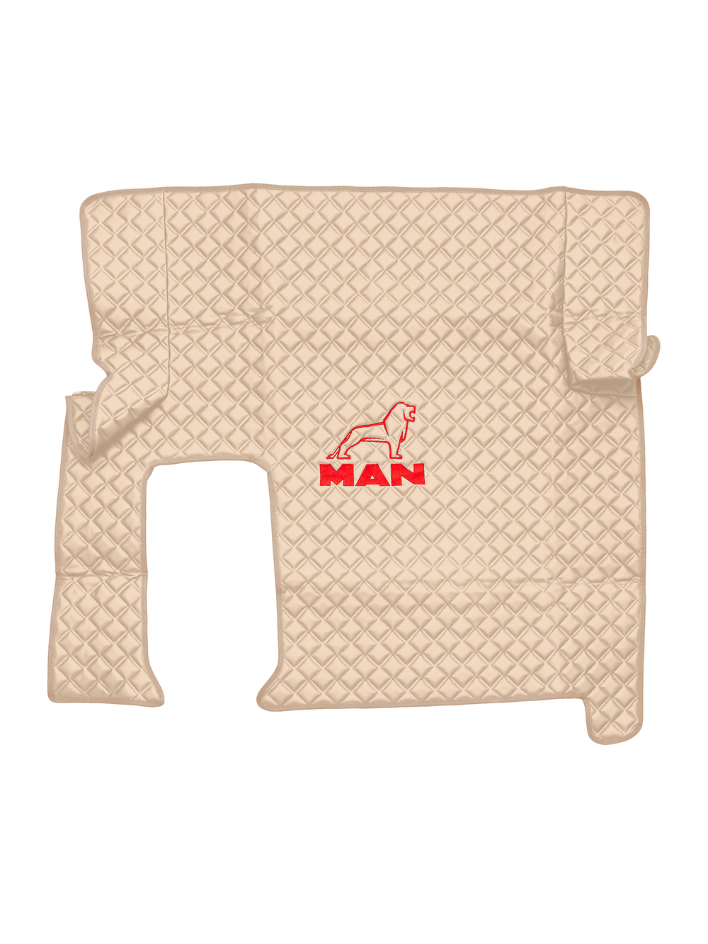 Ковры MAN TGX с 1-м ящиком (автомат) (экокожа, бежевый, бежевый кант, красная вышивка)