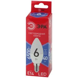 Лампа светодиодная ЭРА RED LINE LED B35-6W-865-E14 R 6Вт свеча холодный дневной свет Е14 | Лампы cветодиодные Свеча (B/C)