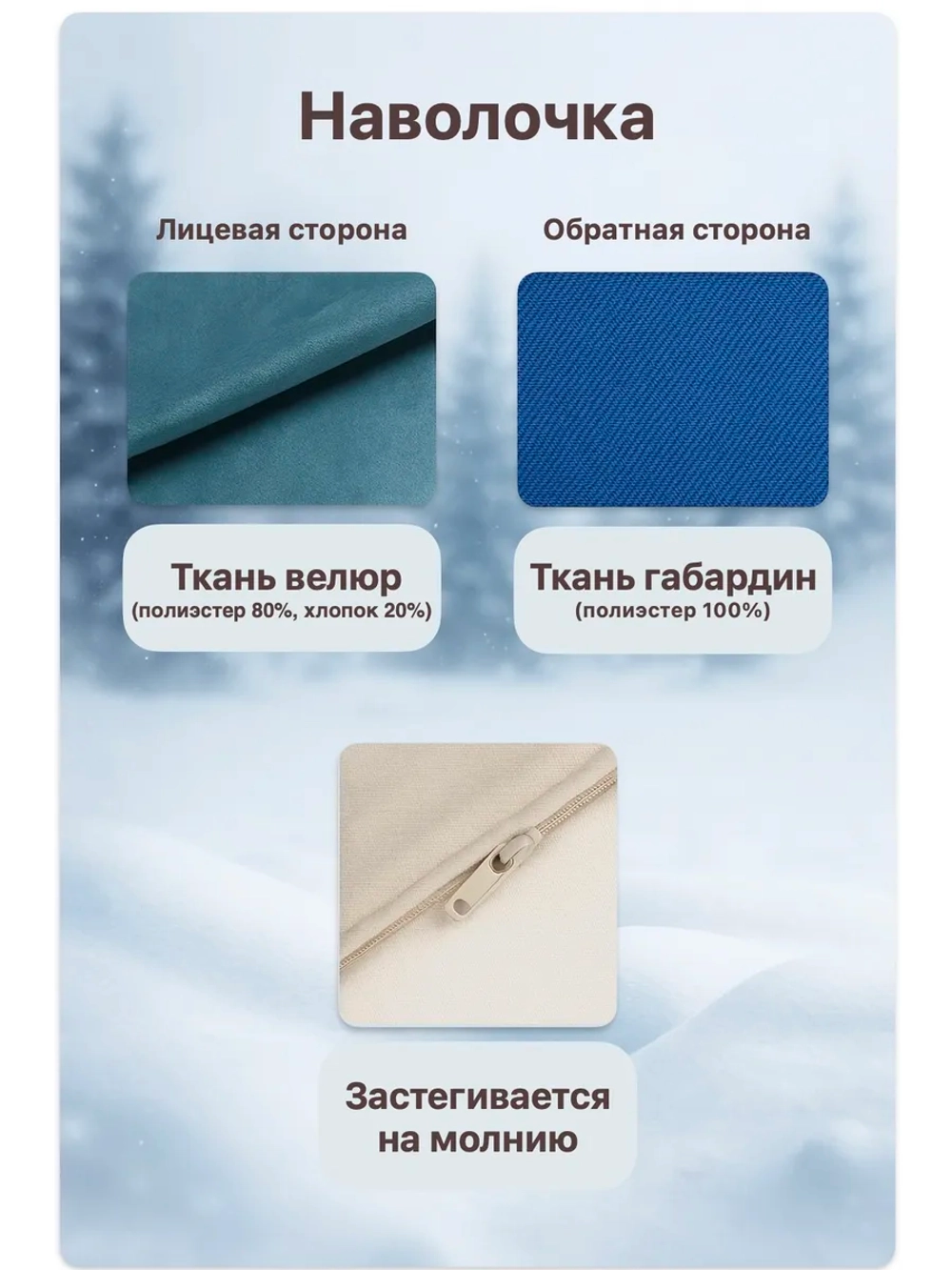 Наволочка декоративная 40х40 Белый зимний лес велюр