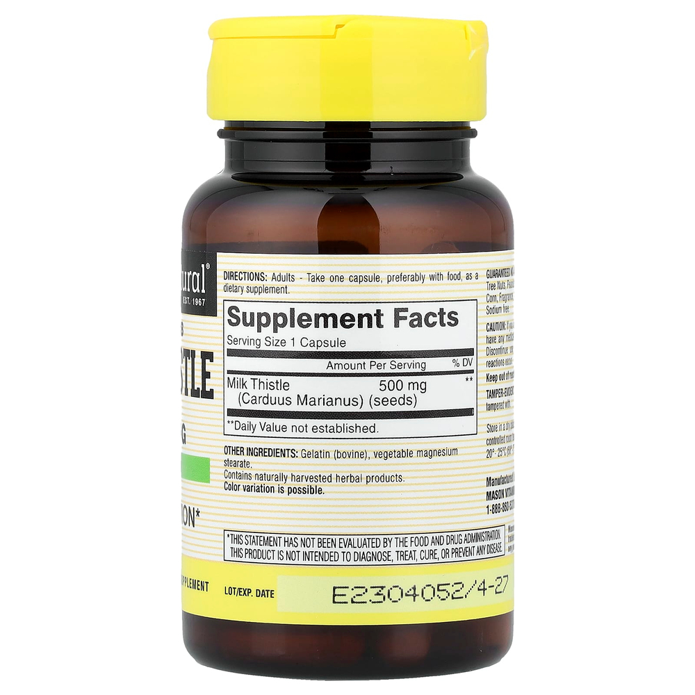 Mason Natural, расторопша, цельное растение, 500 мг, 60 капсул