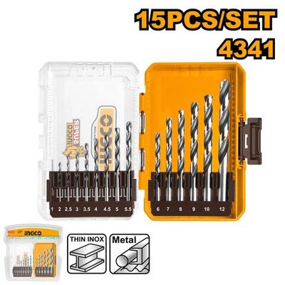 Набор сверл по металлу 1-12мм, 15шт. HSS INGCO AKDL51506 INDUSTRIAL