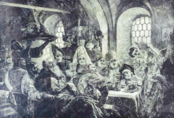 Маковский К. Свадебный боярский пир. Россия. XIX век. Резцовая гравюра. 68 х 57.