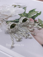 Серьги Скиап. серебристые в форме глаза со стразами и жемчугом
