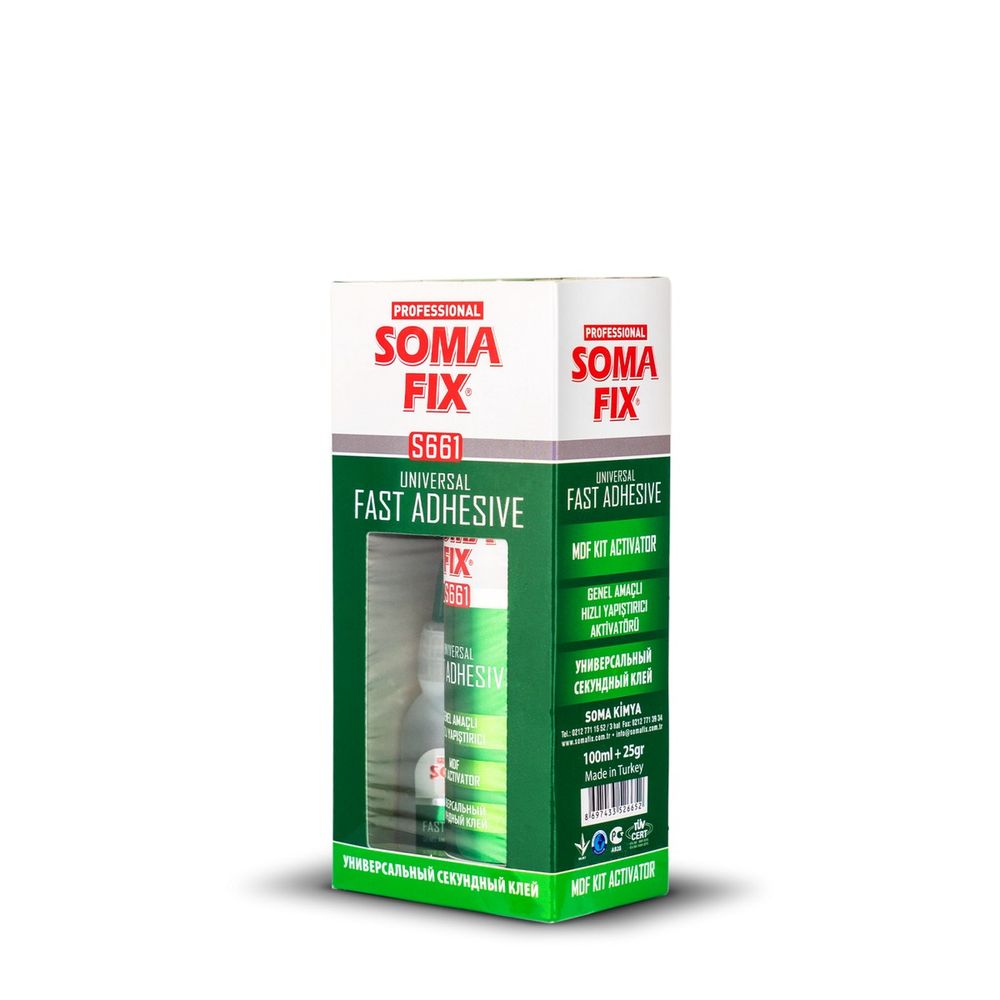 Клей Активатор универс. 2-х комп. SOMA FIX 100мл + клей 25г для МДФ профилей / S661 Клей Активатор универс. 2-х комп. SOMA FIX 100мл + клей 25г для МДФ профилей / S661