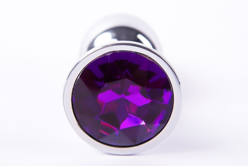 Анальная пробка металлическая серебристая с фиолетовым кристаллом Onjoy Metal Plug Silver Medium (Цвет: серебряный с фиолетовым)