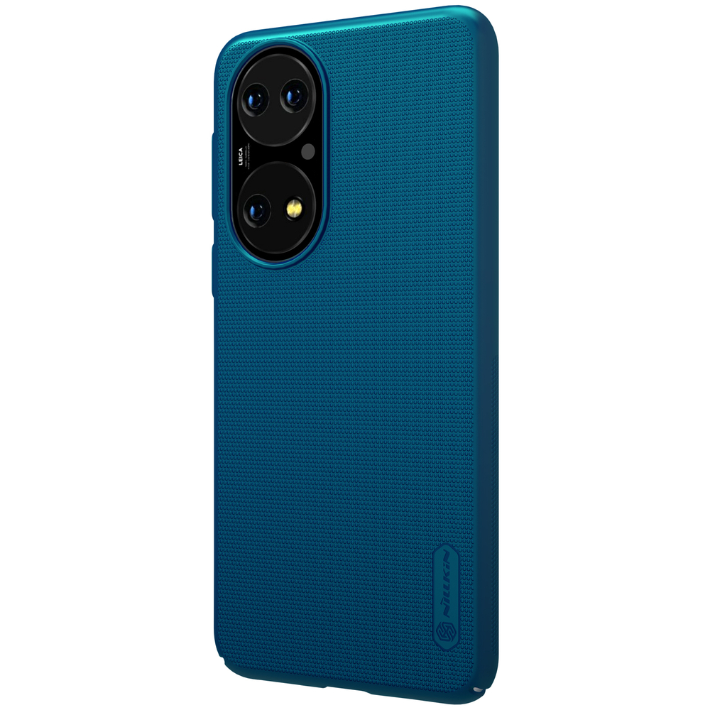 Тонкий жесткий чехол синего цвета (Peacock Blue) от Nillkin для Huawei P50 и P50E, серия Super Frosted Shield