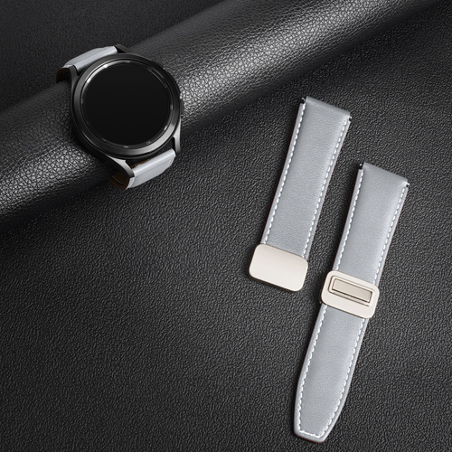 Ремешок из натуральной кожи серого цвета для смарт часов Samsung Galaxy Watch 45 и 46мм (размер крепления 22мм), серия YA Series от Dux Ducis