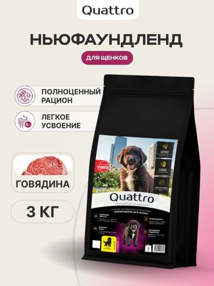 Корм сухой для щенков породы Ньюфаундленд, с говядиной, 3 кг, QUATTRO