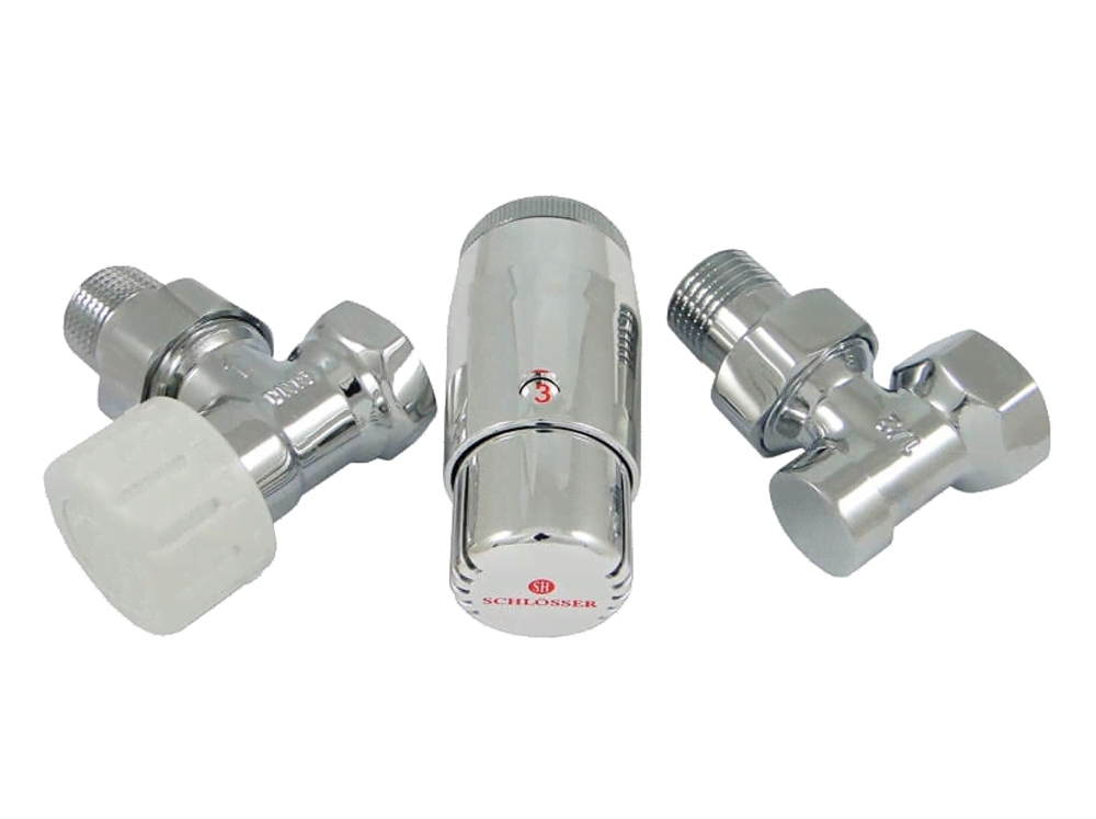 Комплект узла нижнего подкл SCHLOSSER угловой STANDARD MINI 1/2quot; (хром) с термоголовкой MINI DIAMANT М30х1,5