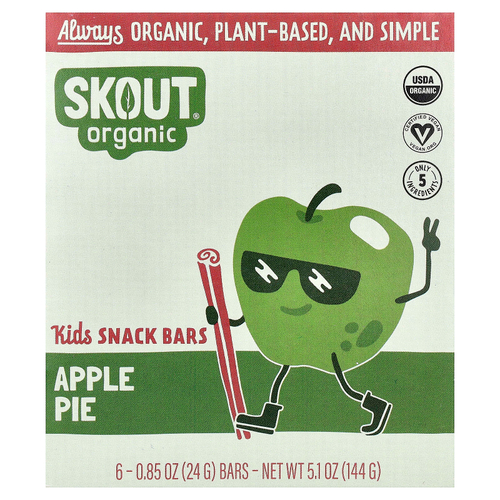 Skout Organic, детские батончики-снеки, со вкусом яблочного пирога, 6 батончиков по 24 г (0,85 унции)