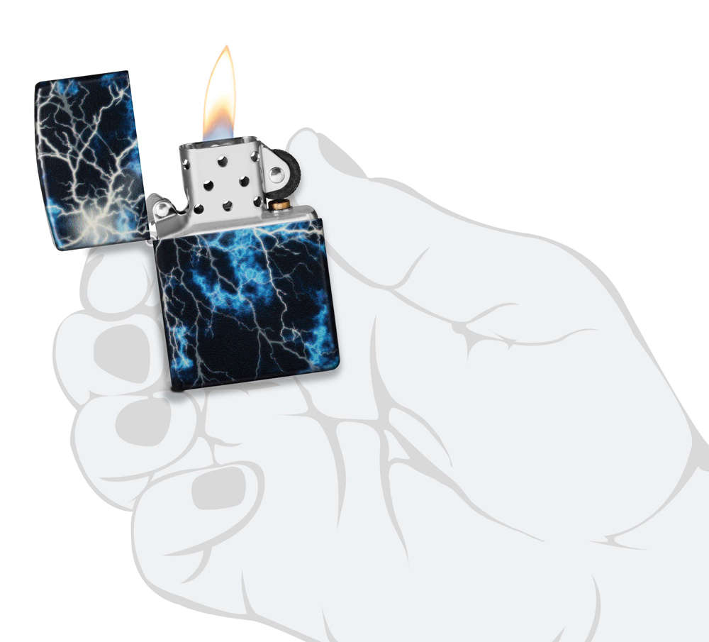 Зажигалка Zippo Lightning с покрытием Glow In The Dark Green, латунь/сталь, черная, 38x13x57 мм