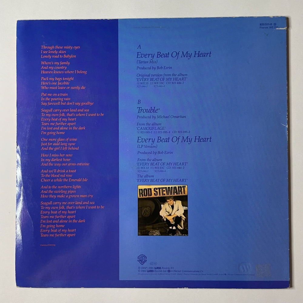 Винтажная виниловая пластинка LP Rod Stewart Every Beat Of My Heart (Tartan Mix) (Germany 1986) Maxi Single 45 RPM