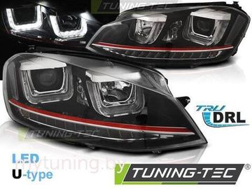 Передние фары U-Type для Volkswagen Golf VII (12-17) Black Red