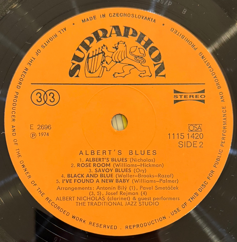 Виниловая пластинка Albert Nicholas And The Traditional Jazz Studio – Albert's Blues LP