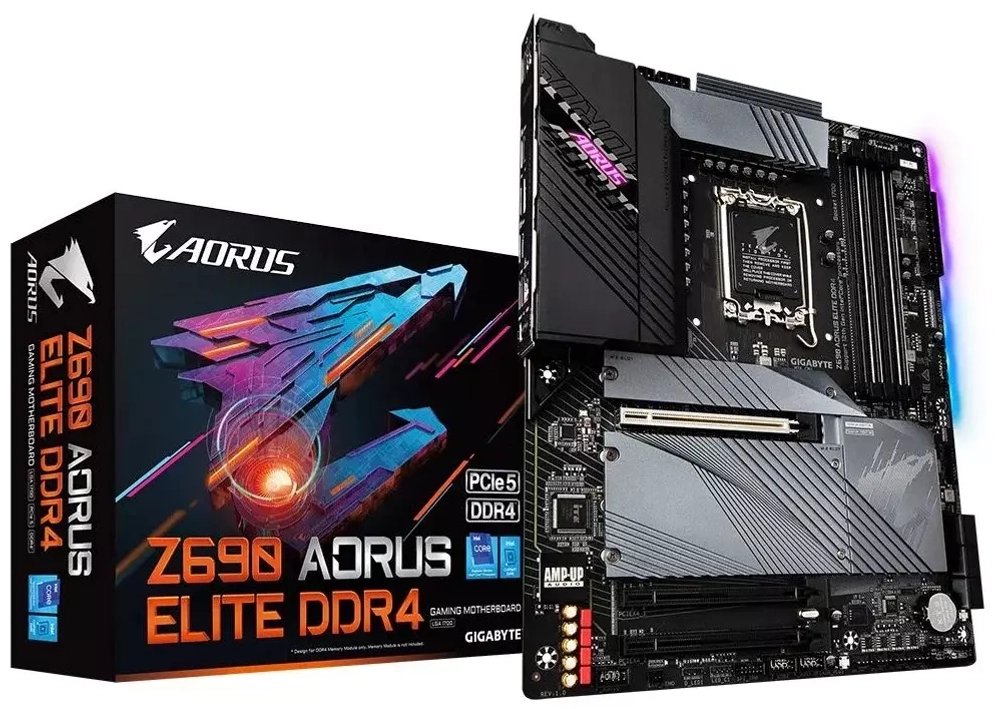 Материнская плата Gigabyte Z690 AORUS ELITE DDR4 Socket 1700, Intel Z690, 4xDDR4, PCI-E 5.0, 2500 Мбит/с, 3xUSB 3.2 Gen1, 2xUSB 3.2 Gen2, USB 3.2 Gen2x2 Type-C, HDMI, DisplayPort, подсветка, ATX