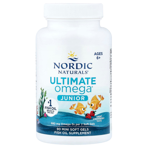 Nordic Naturals, Ultimate Omega® Junior, омега для детей от 6 лет, со вкусом клубники, 90 мини-капсул (340 мг в 1 капсуле)