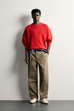 ZARA БРЮКИ RELAXED FIT СО СКЛАДКАМИ, СЕРО-КОРИЧНЕВЫЙ