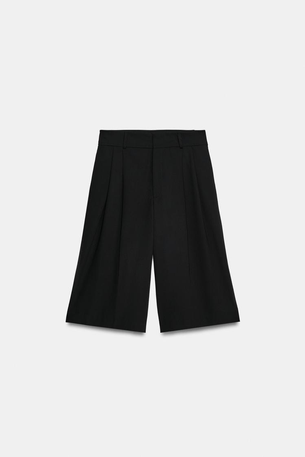 ZARA УДЛИНЕННЫЕ ШОРТЫ СО СКЛАДКАМИ, ЧЕРНЫЙ