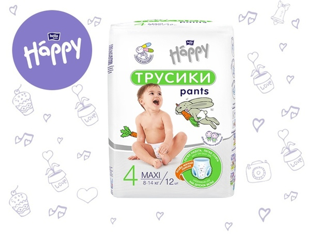 БЕЛЛА Happy Трусики maxi 12шт (8-14кг) 12-002   5900516603229 3229
